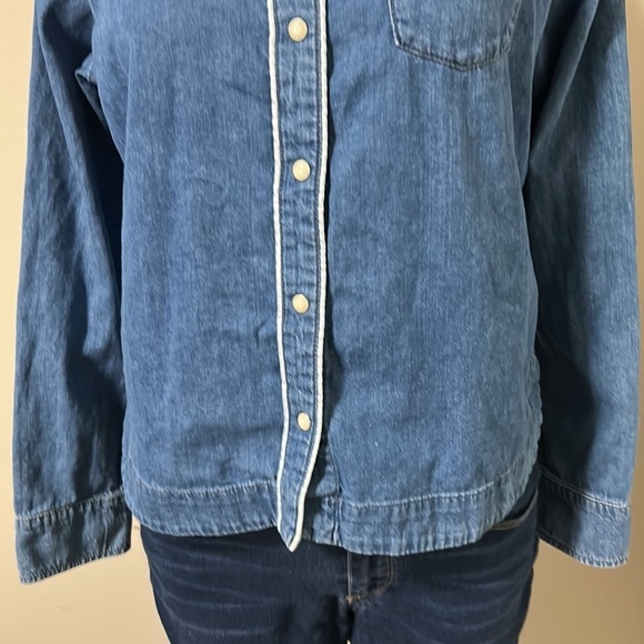 MAJE Denim Long Sleeve Pearl Button Front Top Shirt Jacket Womens Sz 2 Medium - Picture 4 of 14